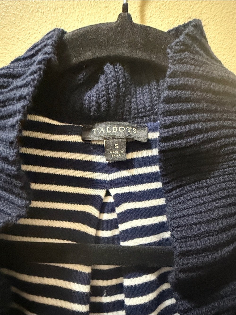 Talbots Navy Long Ruffle-Edge Open Cardigan with Belt - Picture 2 of 3